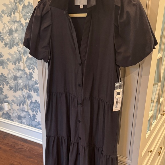 NWT Brochu Walker Havava Maxi Dress - Soft Black Puff-Sleeve Shirt Dress - Picture 3 of 5